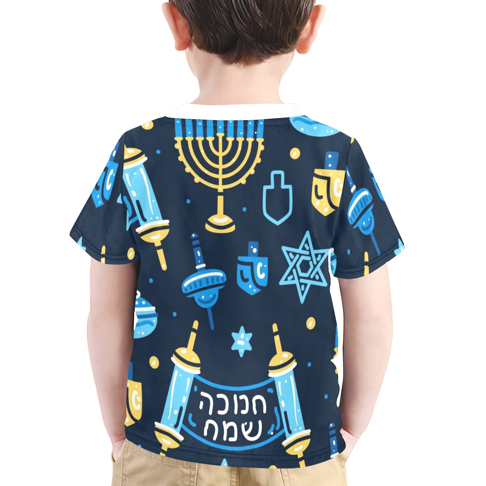 Happy Hanukkah Little Boys' All Over Print Crew Neck T-Shirt (Model T40-2)