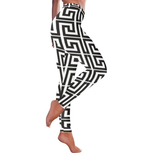 Black&White Women's Low Rise Leggings (Invisible Stitch) (Model L05)