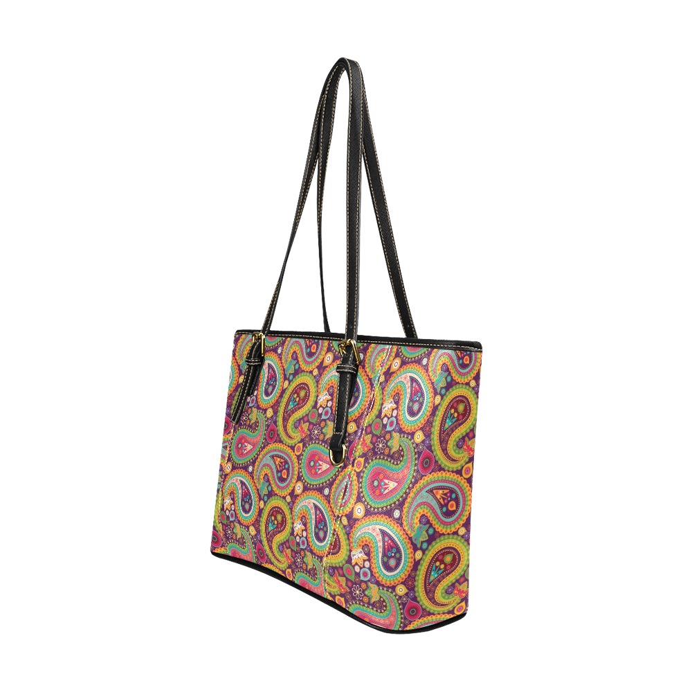 Vintage Paisley - Image from Vecteezy Leather Tote Bag/Large (Model 1640)