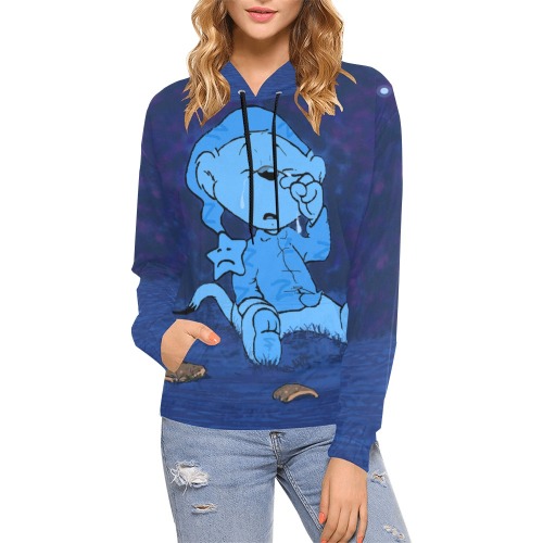 Ferald Feeling Blue All Over Print Hoodie for Women (USA Size) (Model H13)