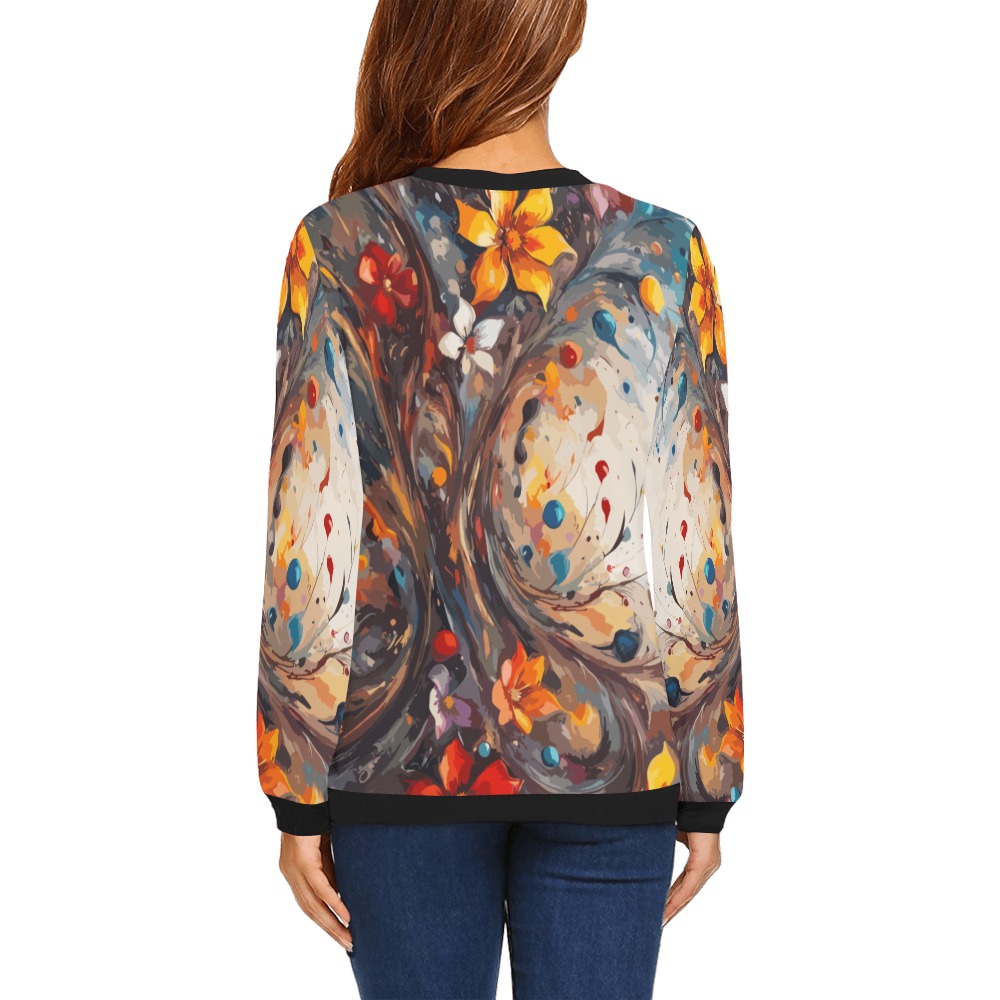 Fantasy abstract art of colorful flowers. All Over Print Crewneck Sweatshirt for Women (Model H18)