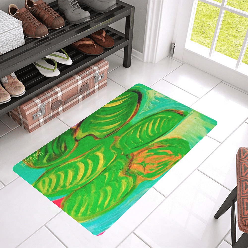 Green Leaf in Green Collection Doormat 30"x18" (Black Base)