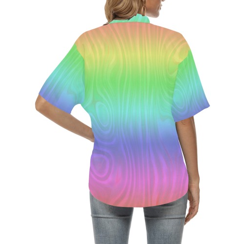 Groovy Pastel Rainbow All Over Print Hawaiian Shirt for Women (Model T58)