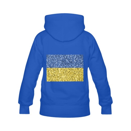 Blue yellow Ukraine flag glitter faux sparkles Women's Classic Hoodies (Model H07)