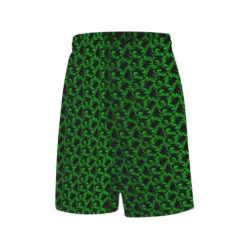 green swirl All Over Print Basketball Shorts with Pocket
