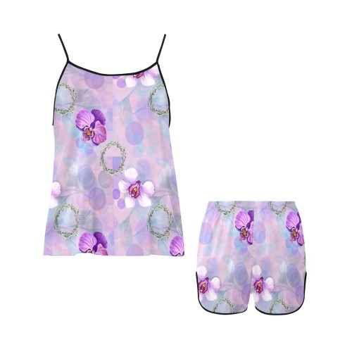 Lovely Lavender Floral Women's Spaghetti Strap Short Pajama Set