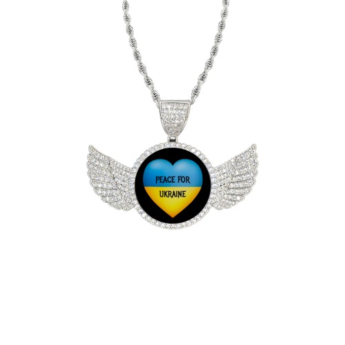 Peace For Ukraine Wings Silver Photo Pendant with Rope Chain