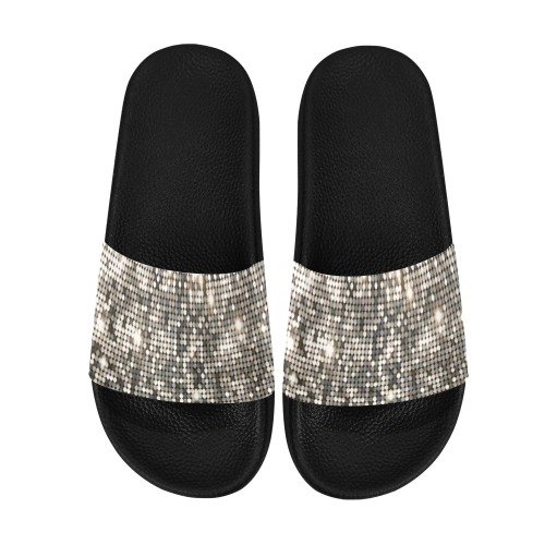 Silver Metallic Glitter Sparkles Sequins Women's Slide Sandals (Model 057)