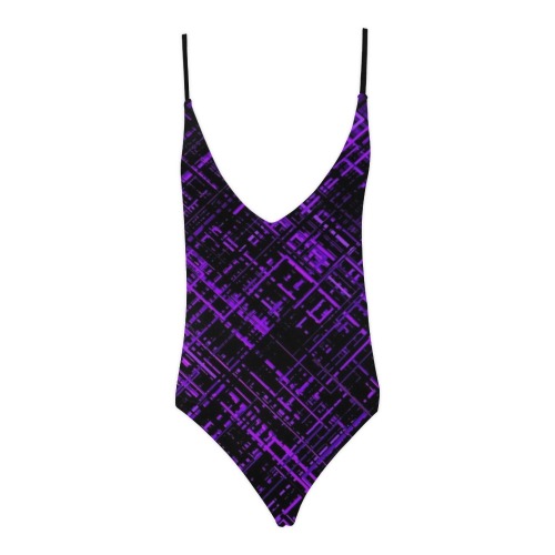 Criss-cross Pattern (Purple) Sexy Lacing Backless One-Piece Swimsuit (Model S10)