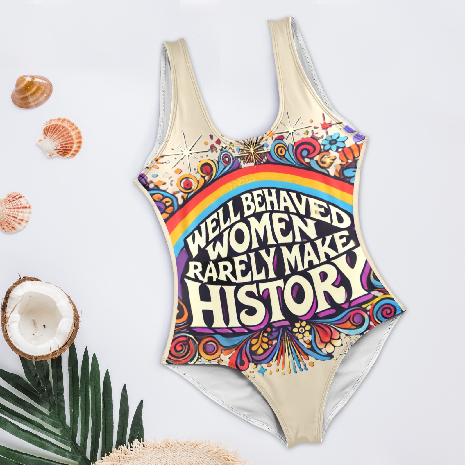 Women Make History Women's High Cut Backless Swimsuit (Model S50)