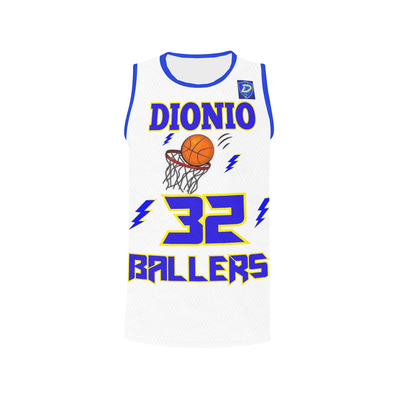 DIONIO Clothing - Dionio Ballers Basketball Jersey #32 (White & Blue) All Over Print Basketball Jersey