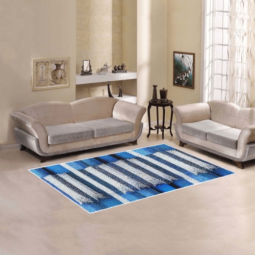 blue and white striped pattern Area Rug 5'x3'3''
