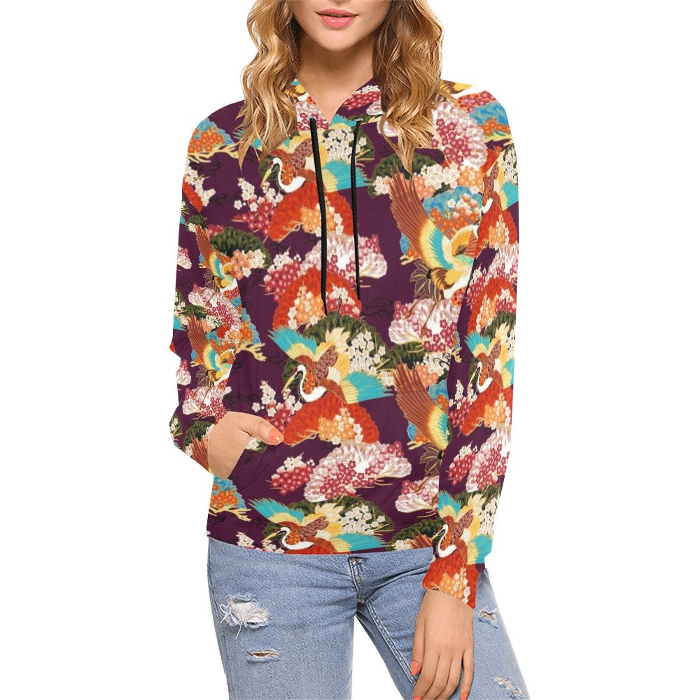 CRANE ELEGANCE All Over Print Hoodie for Women (USA Size) (Model H13)
