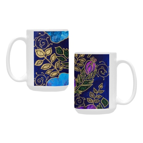 Dark Blue Floral Custom Ceramic Mug (15OZ)