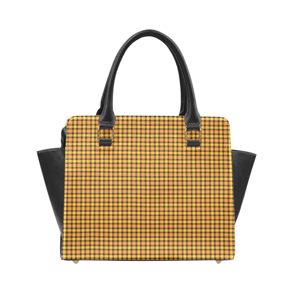 Orange Black Plaid Rivet Shoulder Handbag (Model 1645)