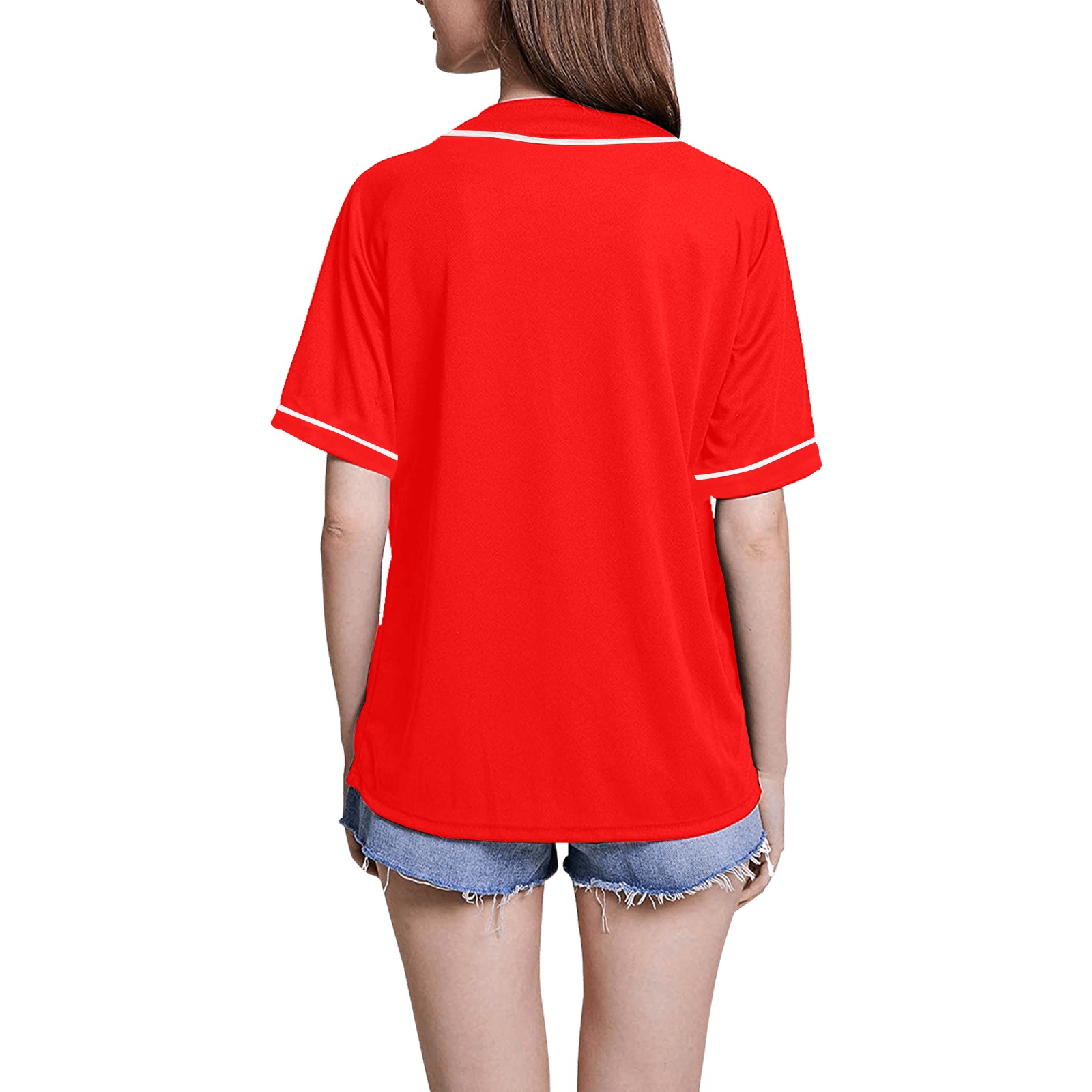 Merry Christmas Red Solid Color All Over Print Baseball Jersey for Women (Model T50)