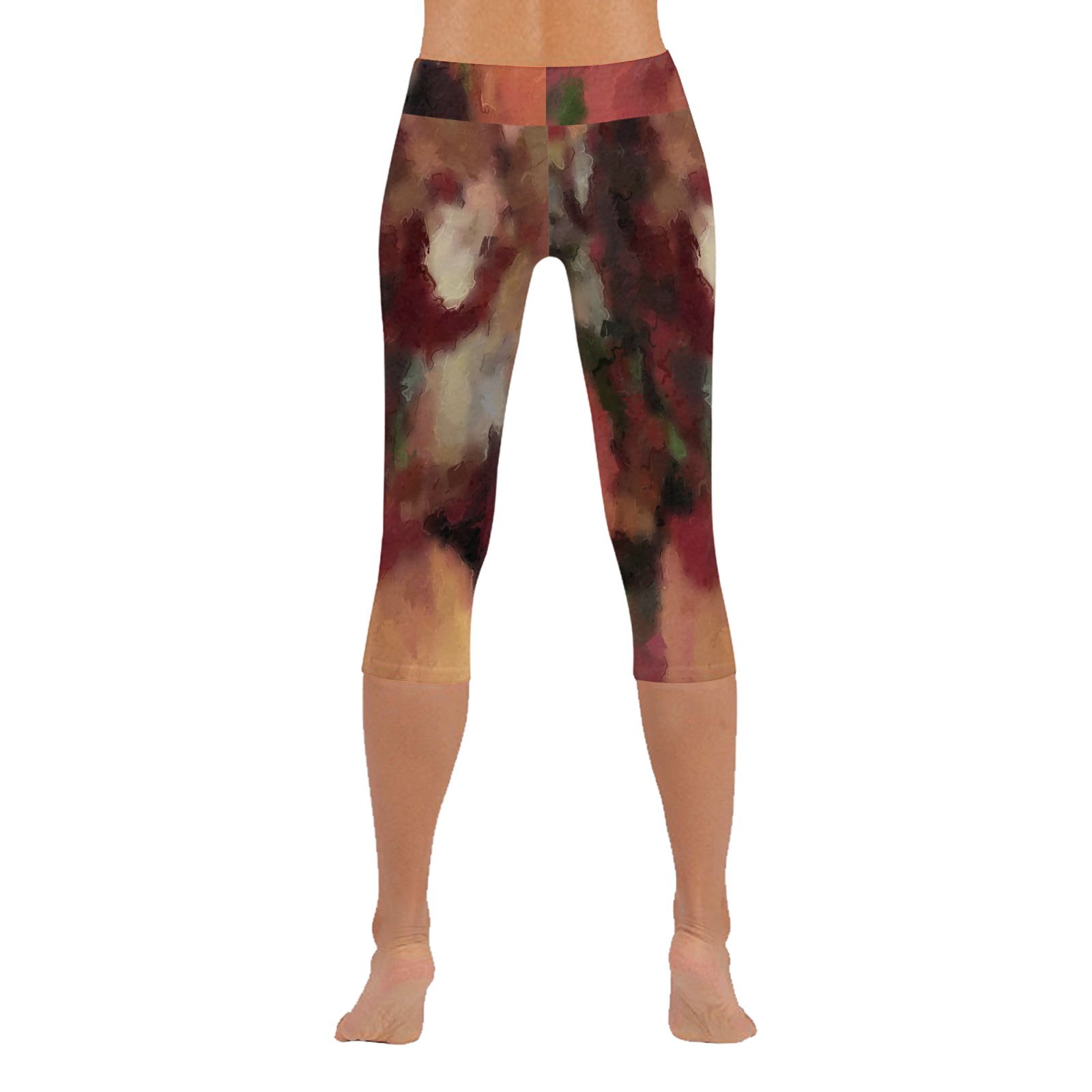 Autumn Watercolor Abstract Women's Low Rise Capri Leggings (Invisible Stitch) (Model L08)