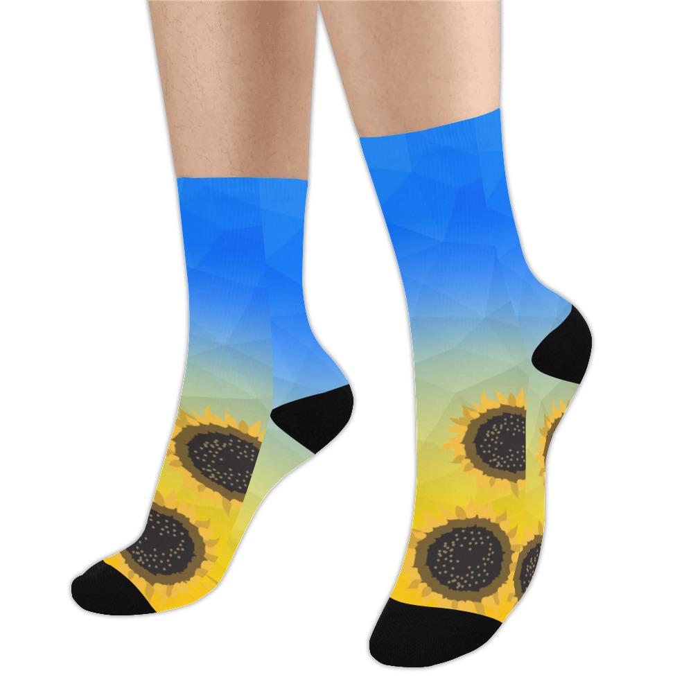 Ukraine yellow blue geometric mesh pattern Sunflowers Trouser Socks