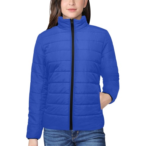 color Egyptian blue Women's Stand Collar Padded Jacket (Model H41)