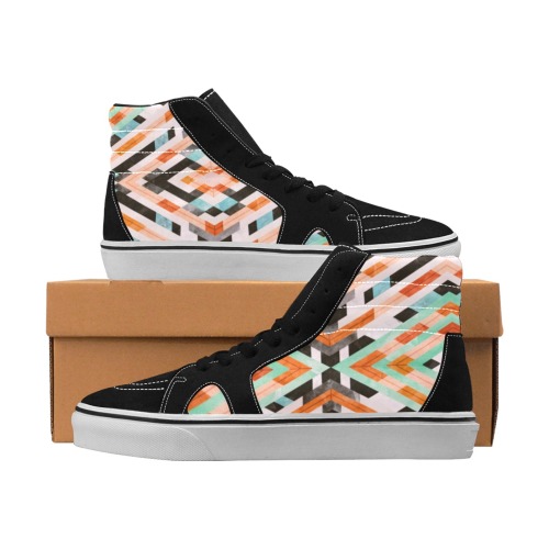 Mosaic stripes colorful 8 Women's High Top Skateboarding Shoes (Model E001-1)