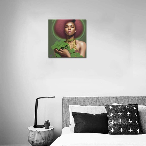 Salmon Pink and Apple Green Queen Upgraded Canvas Print 16"x16"