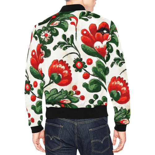 folklore motifs red flowers bomber jacket All Over Print Bomber Jacket for Men (Model H19)