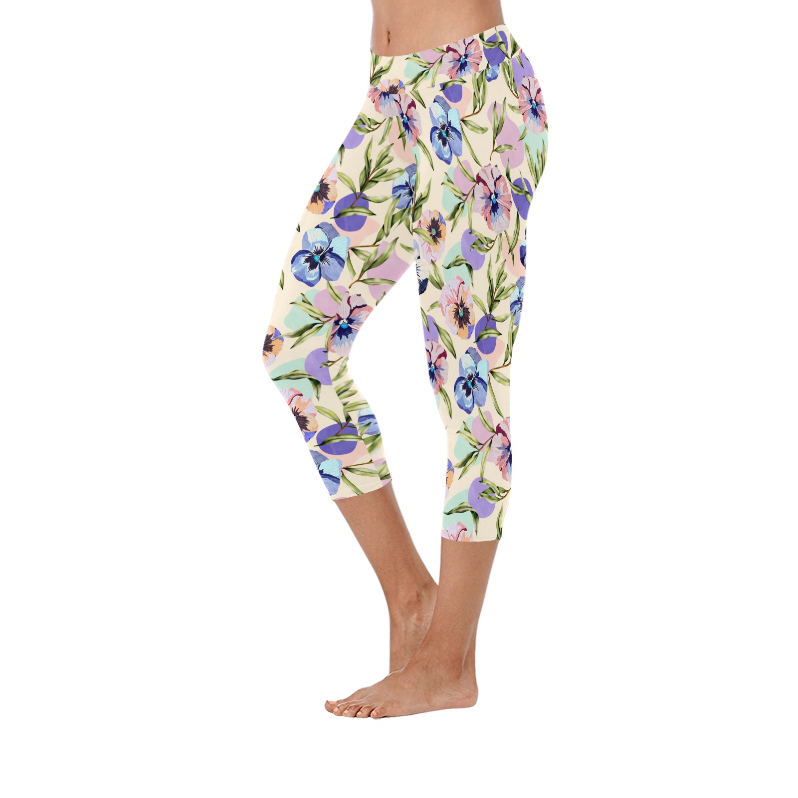 Beautiful tropical garden pastel colors Women's Low Rise Capri Leggings (Invisible Stitch) (Model L08)