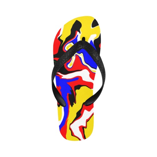 Yellow, Red, Blue and Green Swirls Flip Flops for Men/Women (Model 040)
