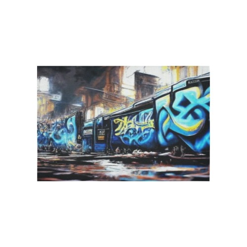 abstract graffiti street blue Cotton Linen Wall Tapestry 60"x 40"