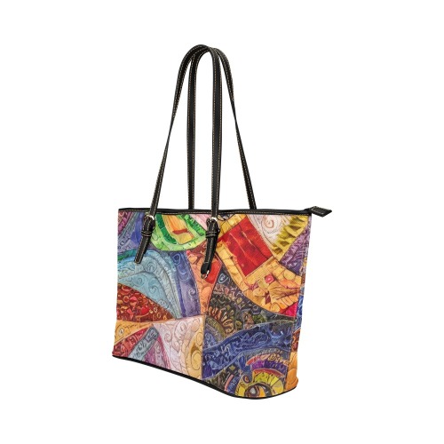 Boho Aesthetic Simulated Quilt Artwork Leather Tote Bag/Large (Model 1651)