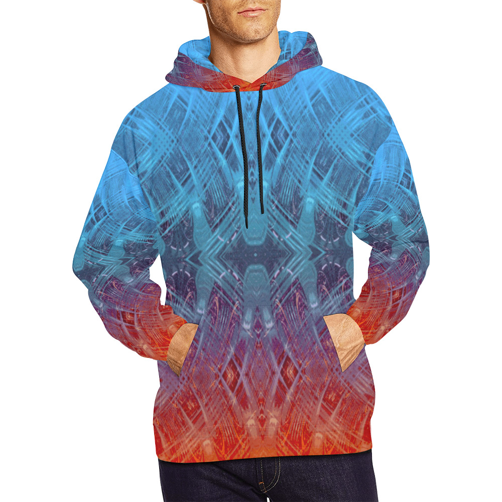 Lava & Ice - red blue orange gradient geometric pattern All Over Print Hoodie for Men (USA Size) (Model H13)