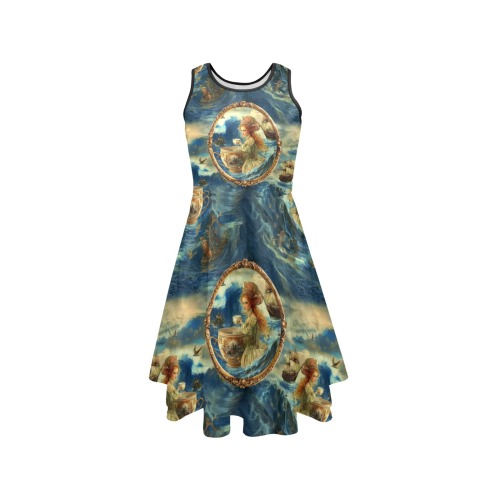 Teacup Sea Monster Blue Sleeveless Expansion Dress (Model D60)