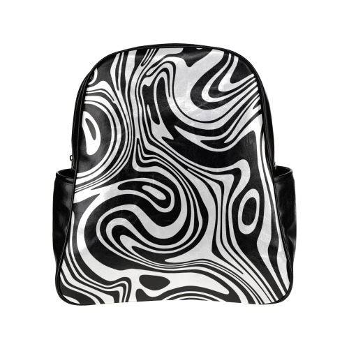 Black and White Marble Multi-Pockets Backpack (Model 1636)