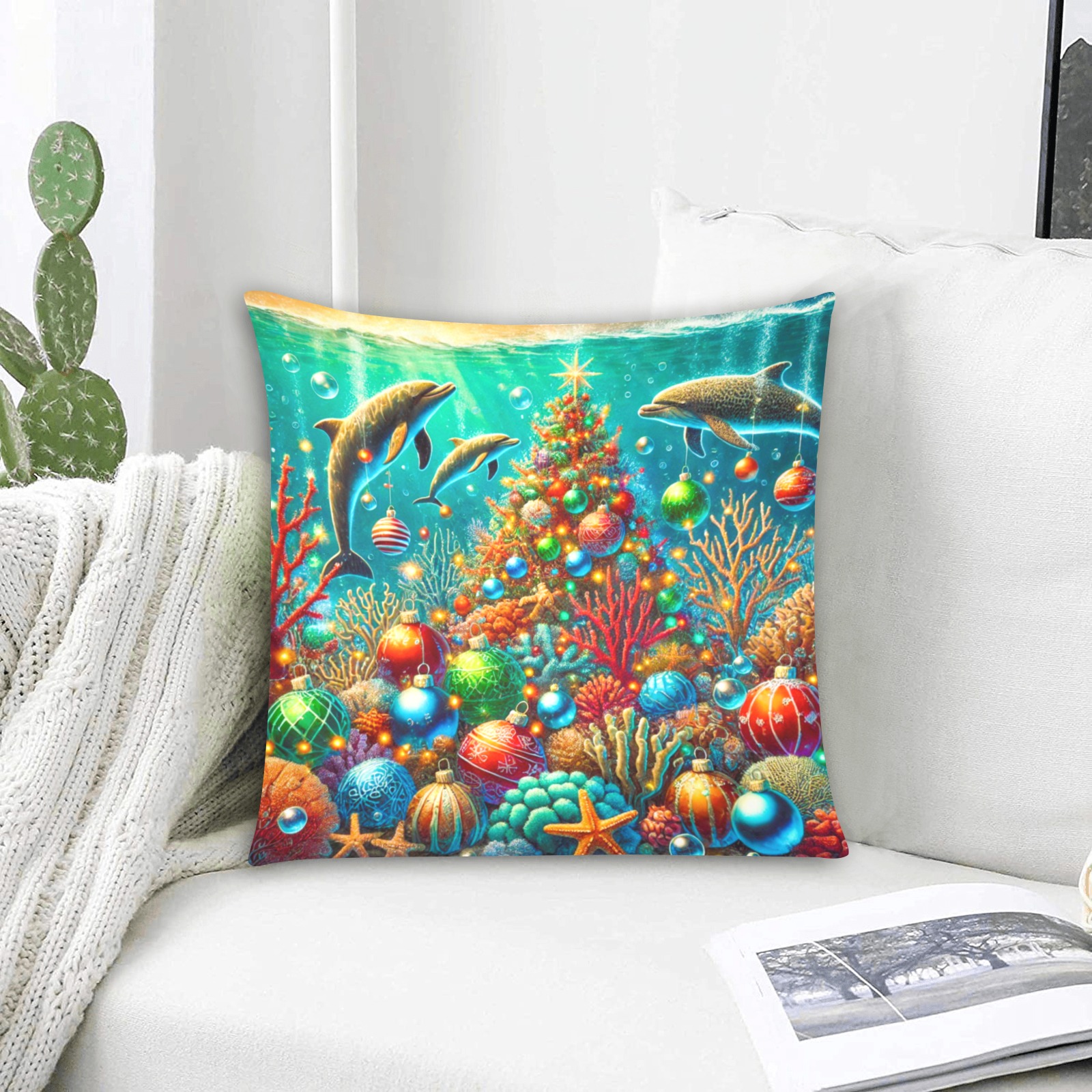 Underwater Christmas Custom Zippered Pillow Cases 16"x16" (Two Sides)