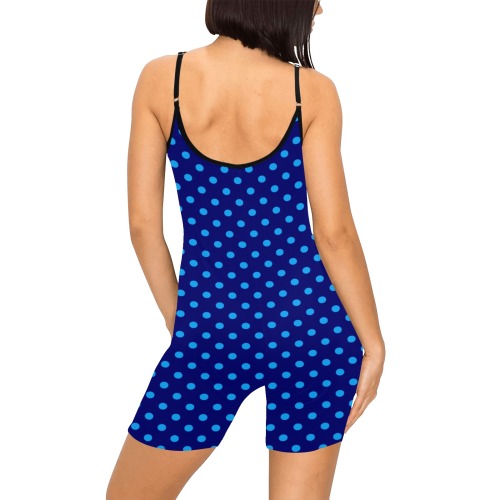 Light Blue Polka Dots on Blue Women's Short Yoga Bodysuit