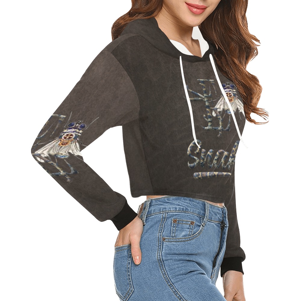 Snake Collectable Fly All Over Print Crop Hoodie for Women (Model H22)