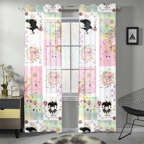 Secret Garden With Harlequin and Crow Patch Artwork Gauze Curtain 28"x84" (Two-Piece)