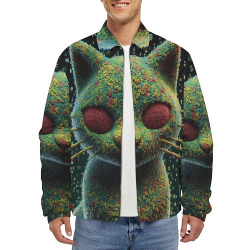 3D cat Men's Turn-Down Collar Jacket (Model H68)