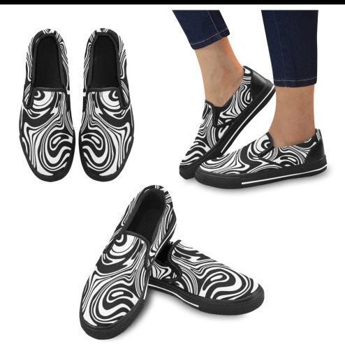Black and White Marble Women's Slip-on Canvas Shoes (Model 019)