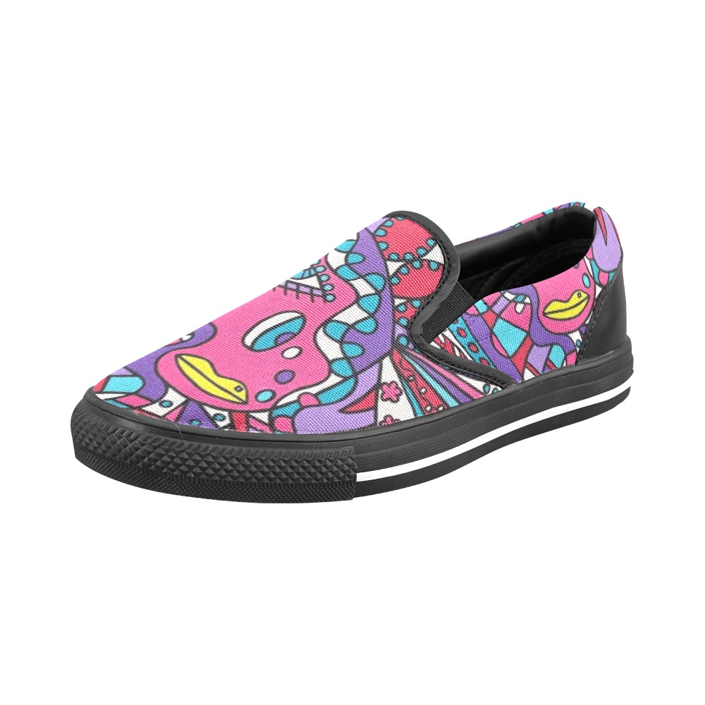 Tickled Black Women's Slip-on Canvas Shoes (Model 019)