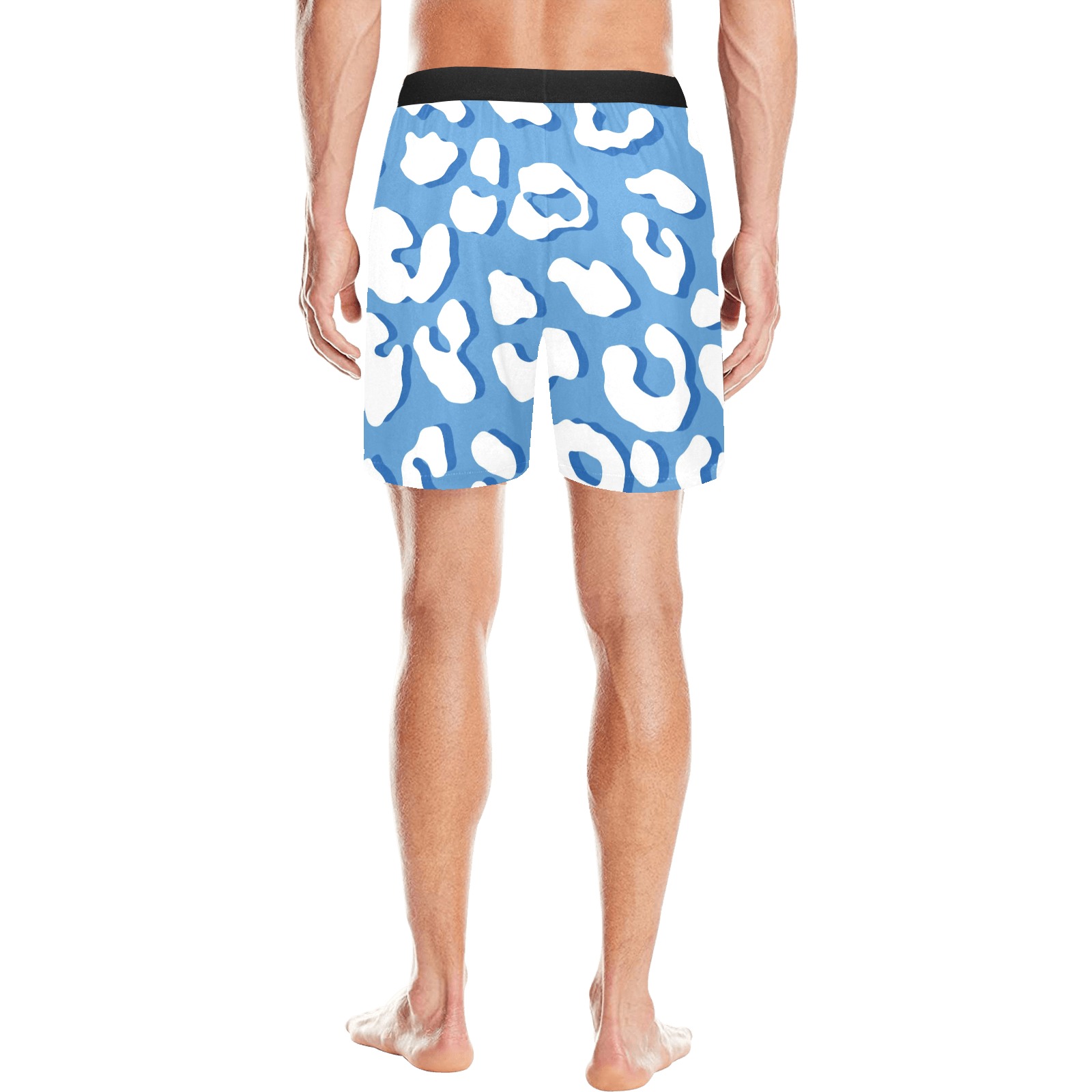 White Leopard Print Blue Men's Mid-Length Pajama Shorts (Model L46)