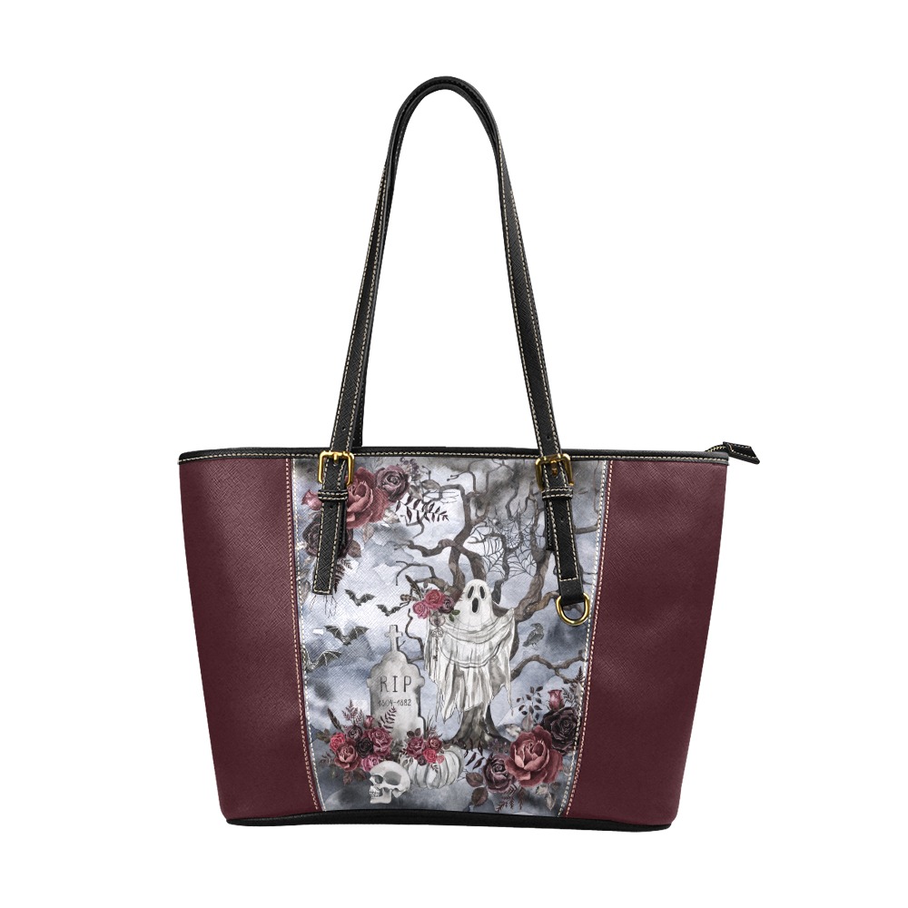 Ghost Rose Leather tote Leather Tote Bag/Large (Model 1640)