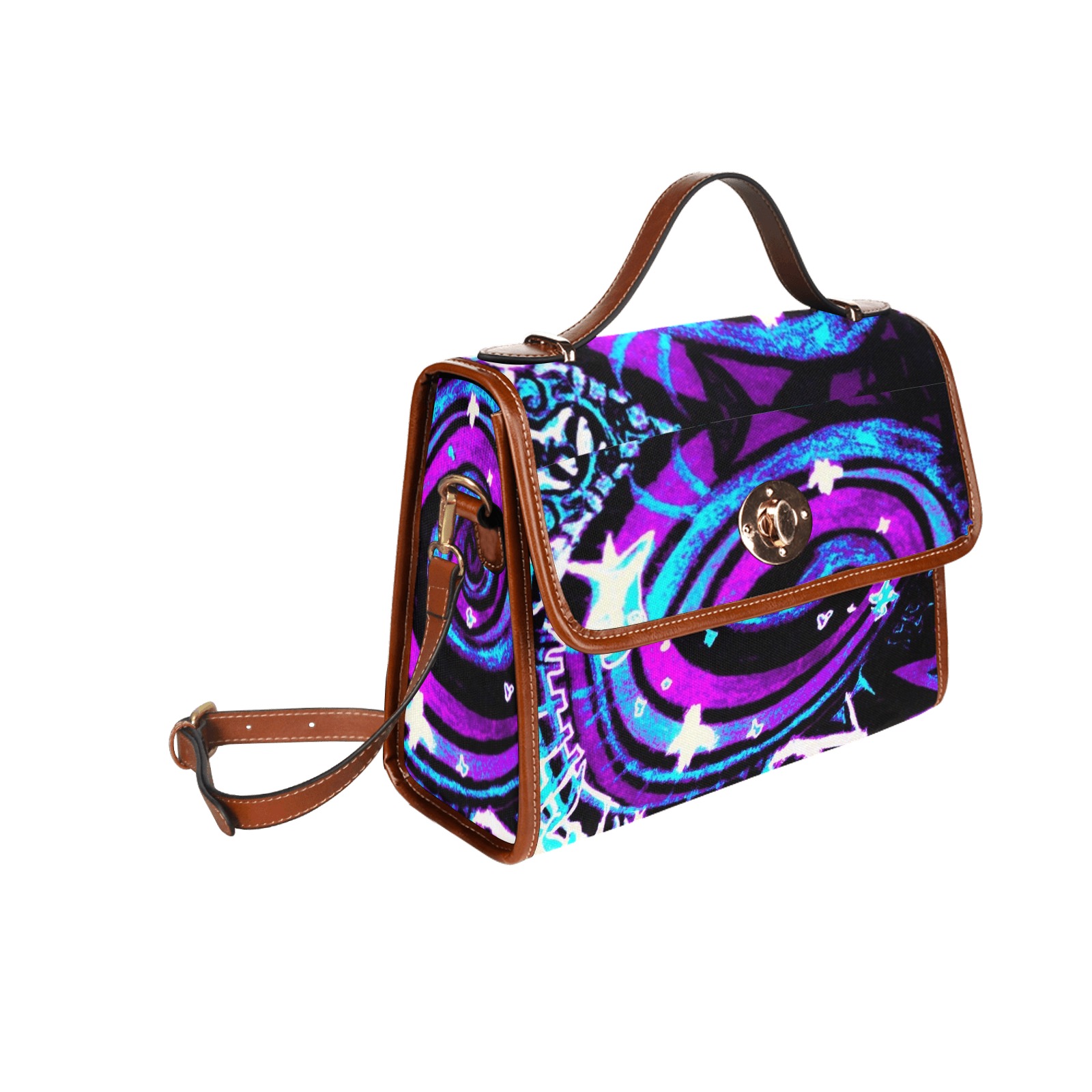 blue and purple spirals Waterproof Canvas Bag-Brown (All Over Print) (Model 1641)