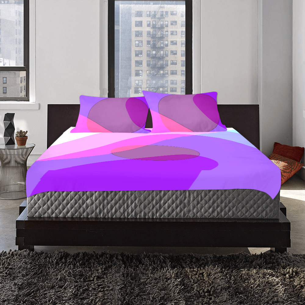 Purple Retro Groovy Abstract 409 3-Piece Bedding Set