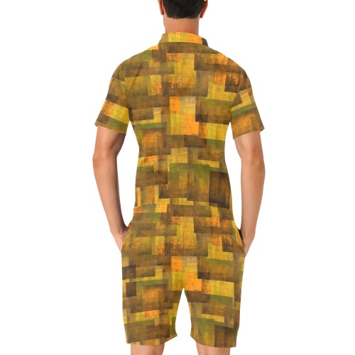pixels2 brown Men's Short Sleeve Jumpsuit