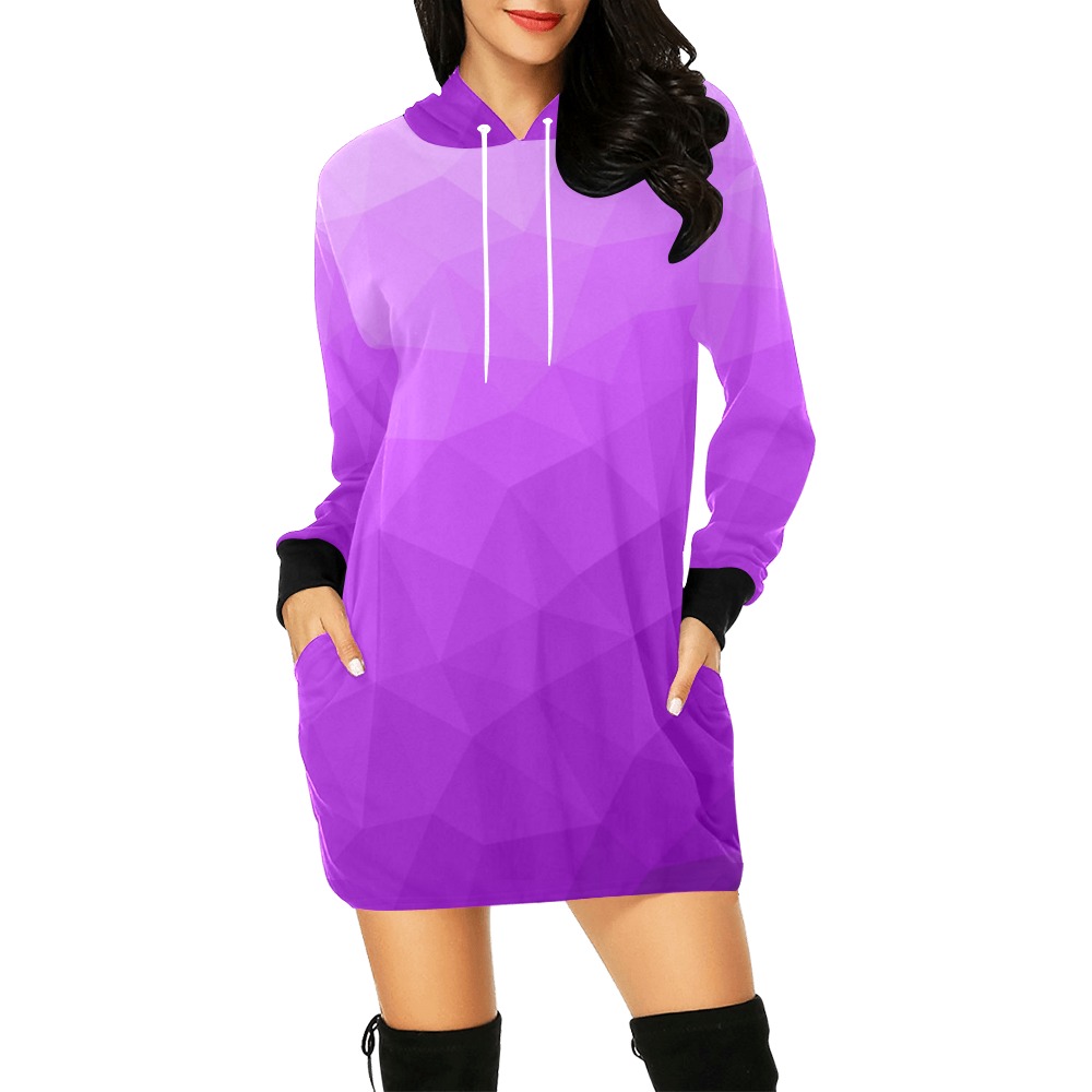 Purple gradient geometric mesh pattern All Over Print Hoodie Mini Dress (Model H27)