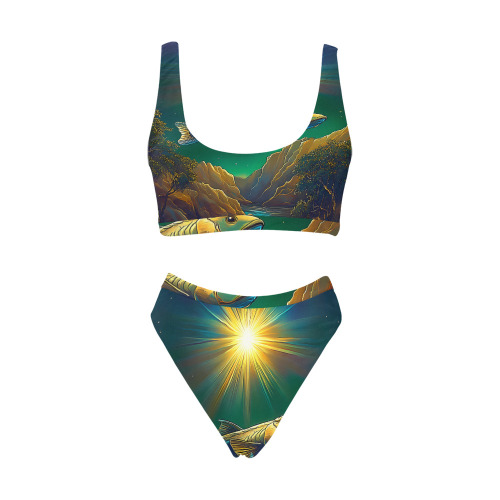 Celestial Swim Sport Top & High-Waisted Bikini Swimsuit (Model S07)