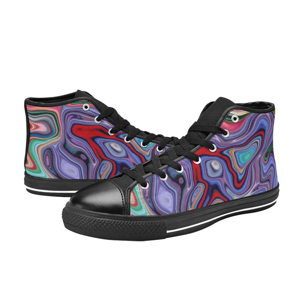 Swirly Abstract Marble High Top Canvas Shoes for Kid (Model 017)