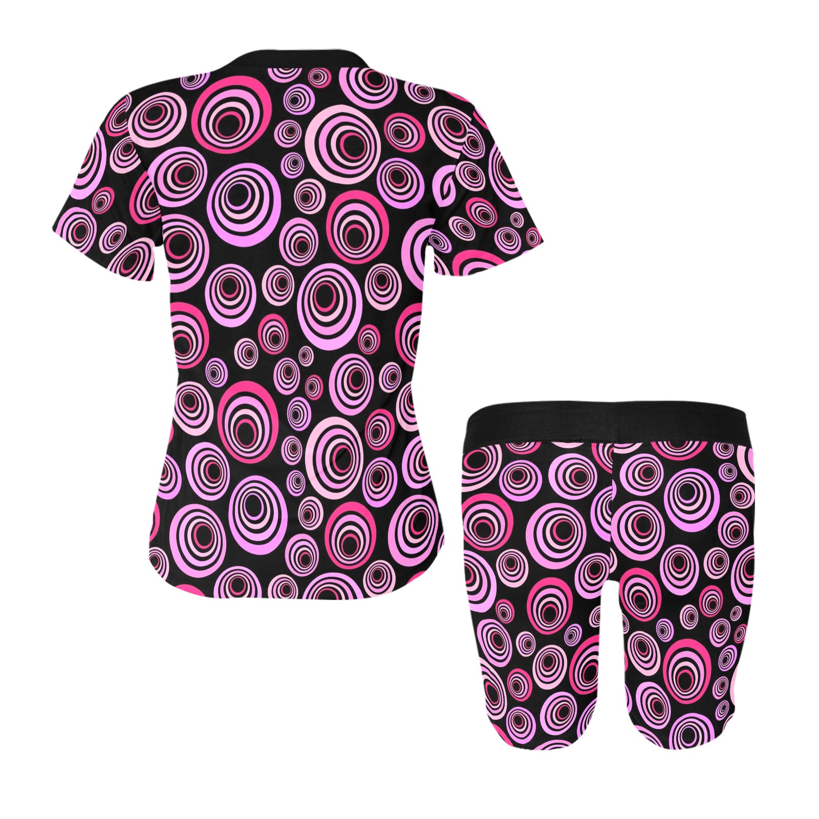 Retro Psychedelic Pretty Pink Pattern Women's Short Yoga Set