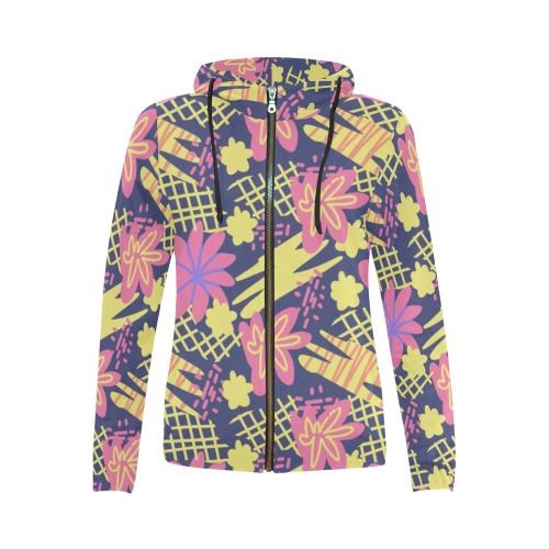 Abstract Doodles All Over Print Full Zip Hoodie for Women (Model H14)